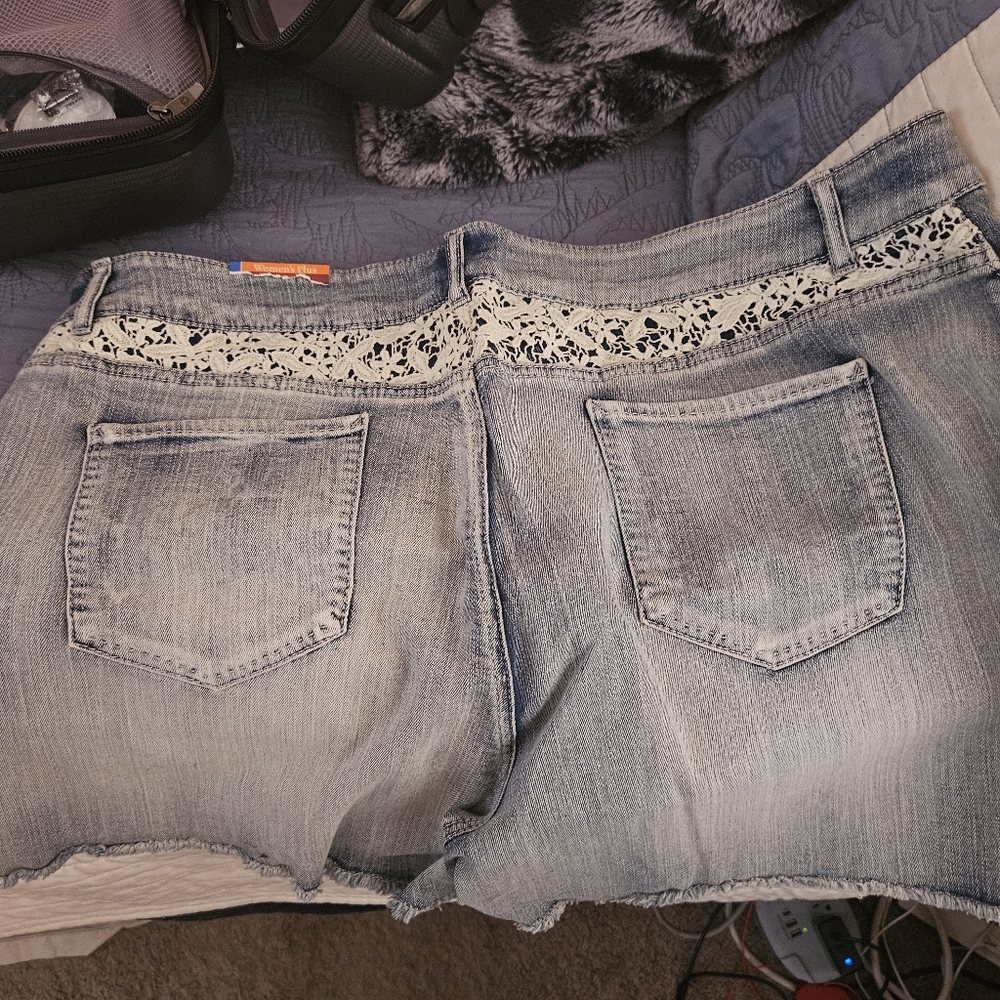 Faded Glory Women's Jean Shorts with Lace Trim - Light Blue
